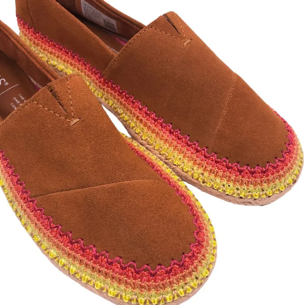Toms Espadrilles Brown Suede Leather Slip On Shoes Flats Esparto Womens 6 EUC